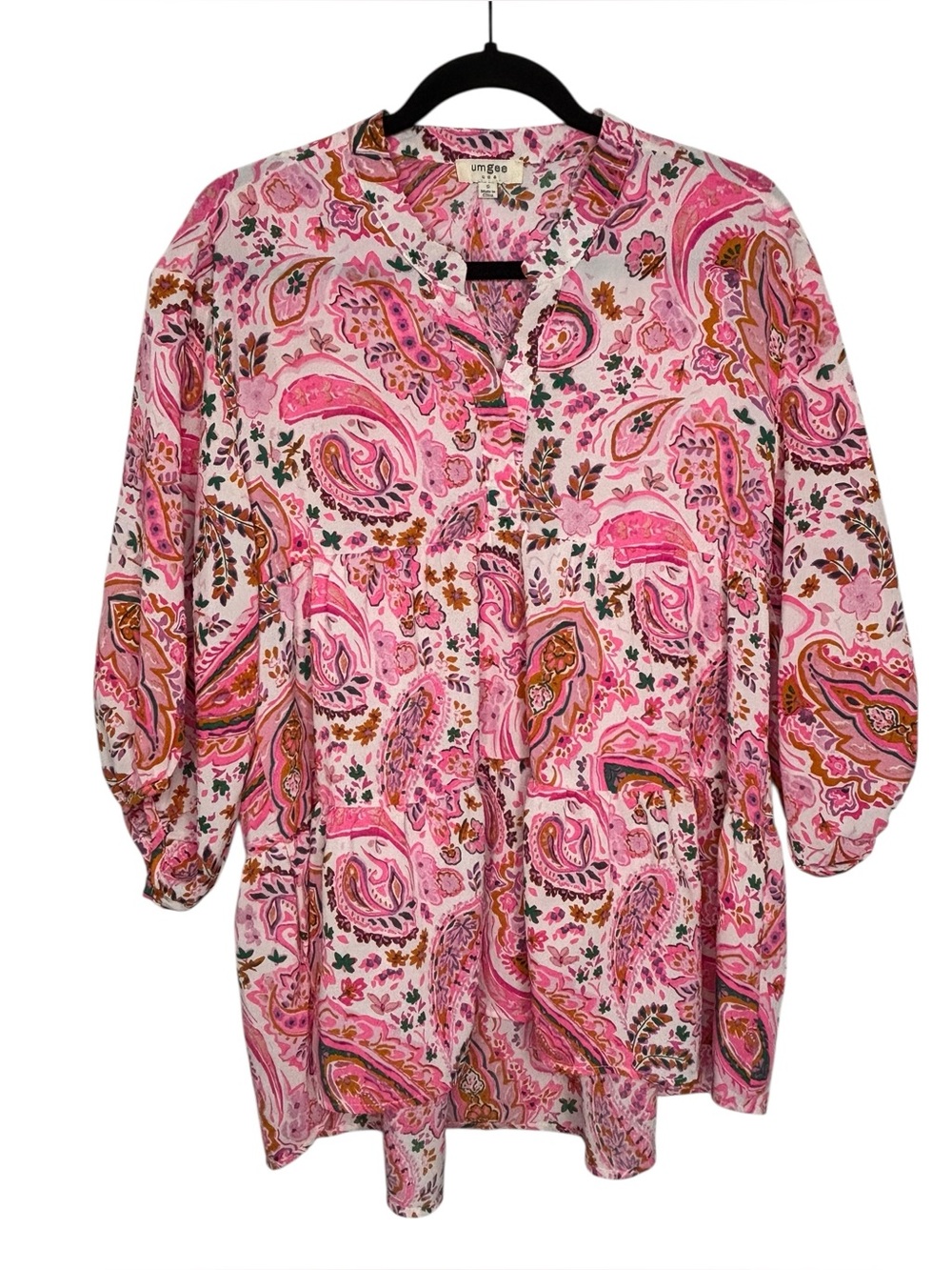 Umgee Women Tiered Babydoll Tunic Small Paisley Floral Preppy Coastal Cowgirl